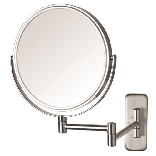 Jerdon® Wall Mount Mirror, Regular/5x Magnification, 8" Diameter, 13.5" Ext, Nickel